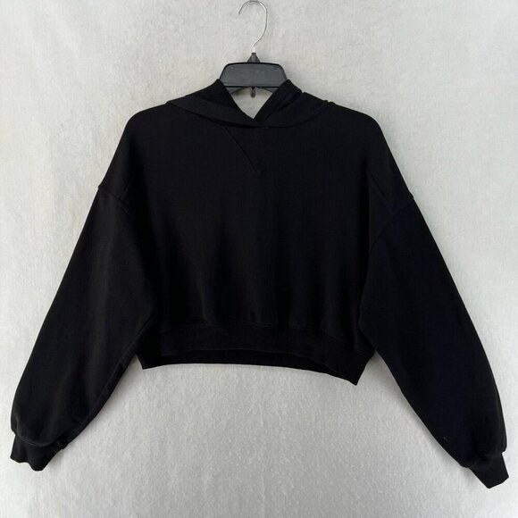 Divided Tops - Divided Hoodie Women's Sz M Black Cropped Dolman Sleeve Ribbed Trim Pullover
